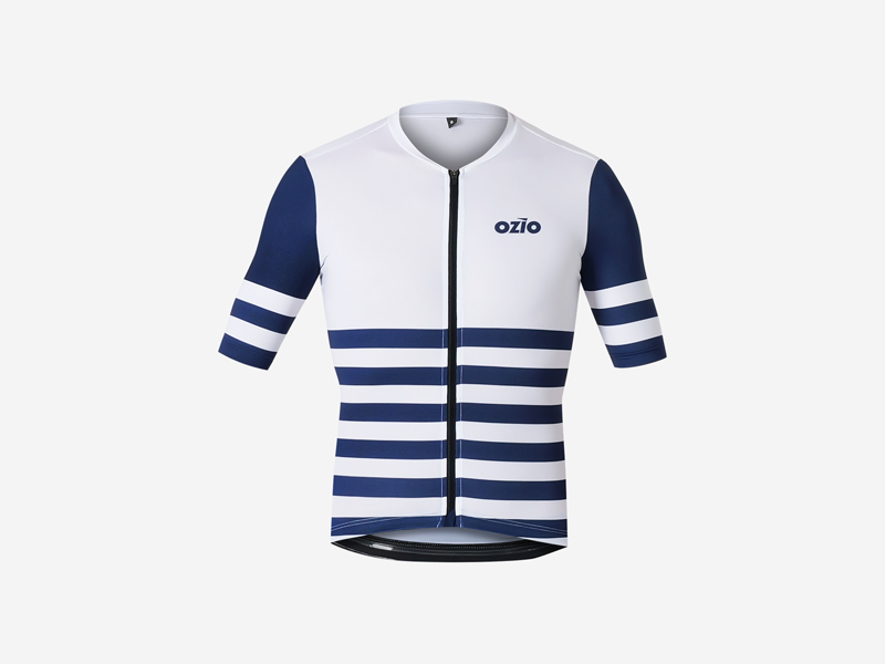 Maillot vélo marinière blanc-bleu vu de face