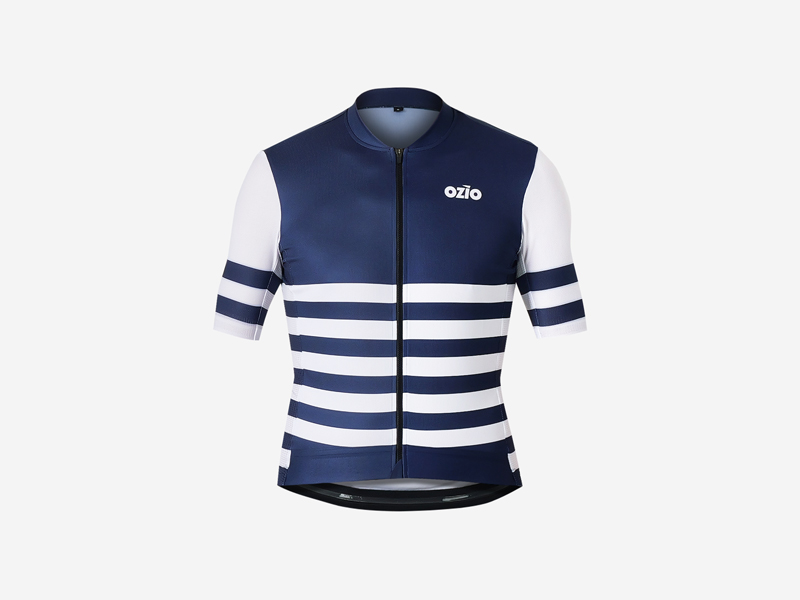 Maillot de vélo manches courtes marinière bleu blanc coupe droite